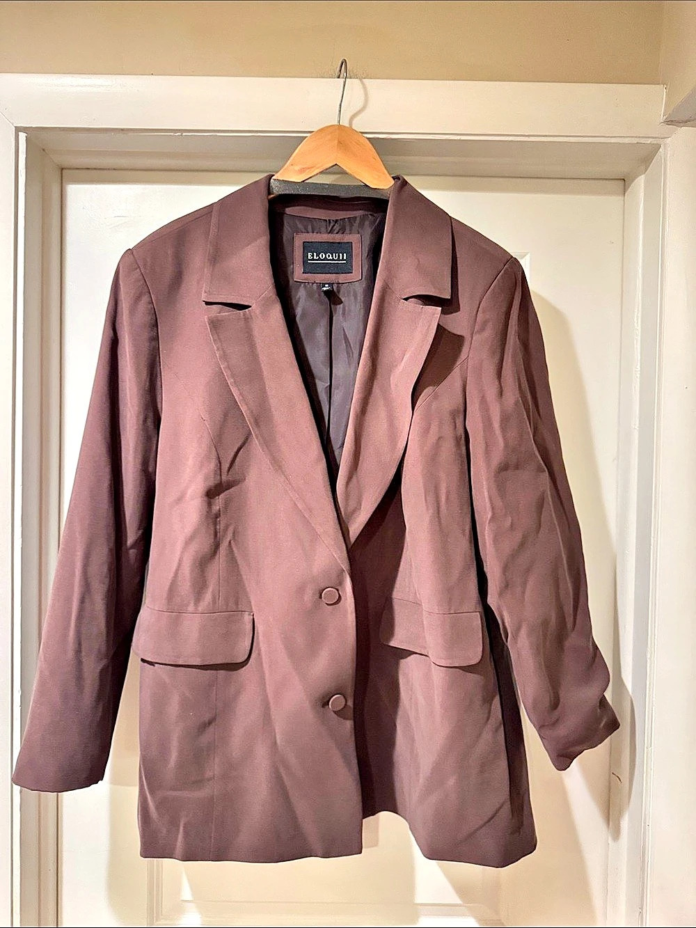 ELOQUII The Ultimate Stretch Single-Button Blazer Brown Size 14